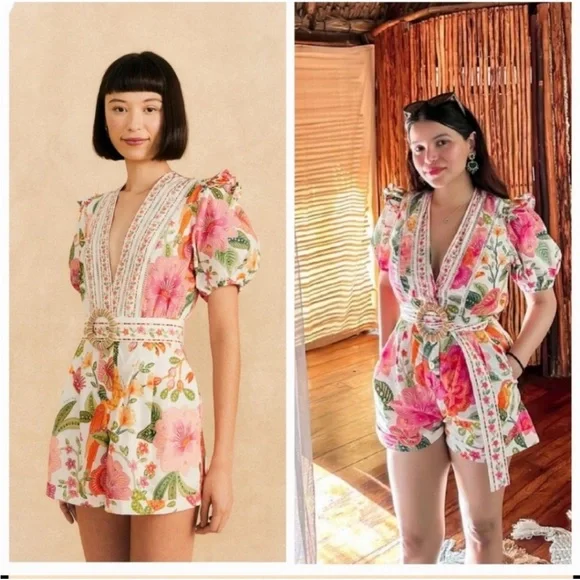 Farm Rio Macaw Bloom Cotton Romper XS